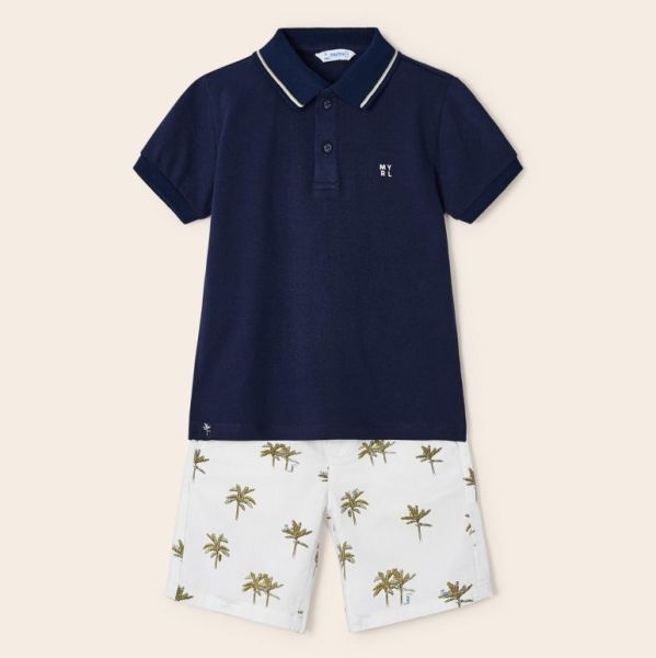 Mayoral Yazlık Erkek Polo T-shirt Şort 2'li Set Koyu Mavi