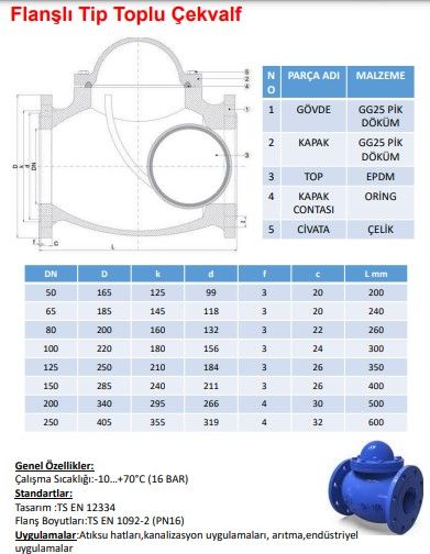Garanti Flanşlı Tip Toplu Çekvalf DN-100