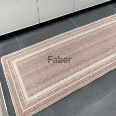 Pembe Kenarlı Beyaz Şeritli Jüt Mutfak Halısı