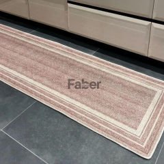 Pembe Kenarlı Beyaz Şeritli Jüt Mutfak Halısı