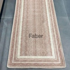 Pembe Kenarlı Beyaz Şeritli Jüt Mutfak Halısı