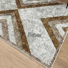 Kahverengi Geometrik Desenli Gri Jüt Halı