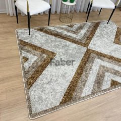 Kahverengi Geometrik Desenli Gri Jüt Halı