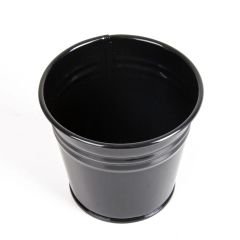 Dekoratif Siyah Parlak Kaplamalı Metal Saksı