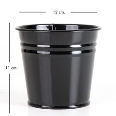 Dekoratif Siyah Parlak Kaplamalı Metal Saksı