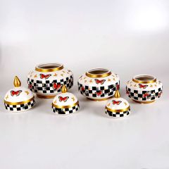 Çiçek Desenli Seramik Vazo Seti