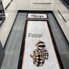 Kabak Motifli Siyah Çerçeveli Gri Dekoratif Mutfak Halısı
