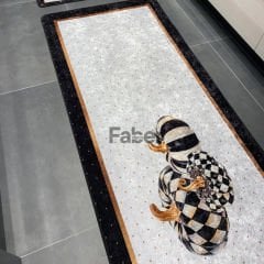 Kabak Motifli Siyah Çerçeveli Gri Dekoratif Mutfak Halısı