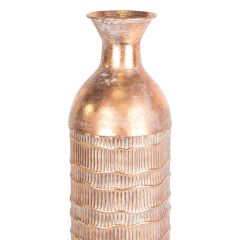 Antik Bakır Renkli Kabartmalı Metal Vazo