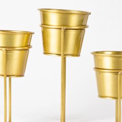 Lüks Gold Renkli Üçlü Yüksek Metal Çiçeklik