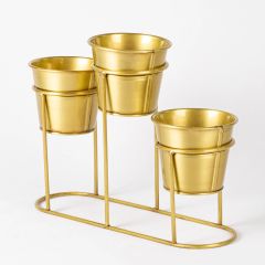 Lüks Gold Renkli Üçlü Yüksek Metal Çiçeklik