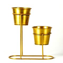 Minimalist Tasarım Altın Renkli İkili Metal Saksı