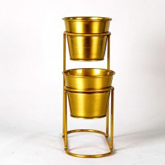 Minimalist Tasarım Altın Renkli İkili Metal Saksı