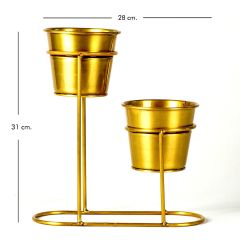 Minimalist Tasarım Altın Renkli İkili Metal Saksı