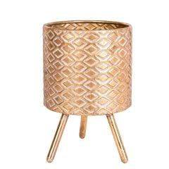 Vintage Tarzı Ayaklı Gold Desenli Metal Saksı