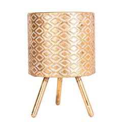 Vintage Tarzı Ayaklı Gold Desenli Metal Saksı