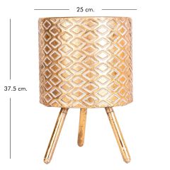 Vintage Tarzı Ayaklı Gold Desenli Metal Saksı
