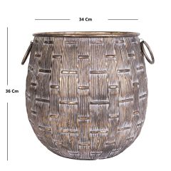 Vintage Antrasit Kabartmalı Metal Bitki Kabı