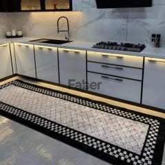 Siyah Beyaz Kare Desenli Dekoratif Mutfak Halısı 100x200