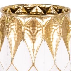 Şık Beyaz ve Gold İşlemeli Metal Saksı