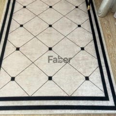 Siyah Çerçeveli Geometrik Desenli Bej Modern Halı