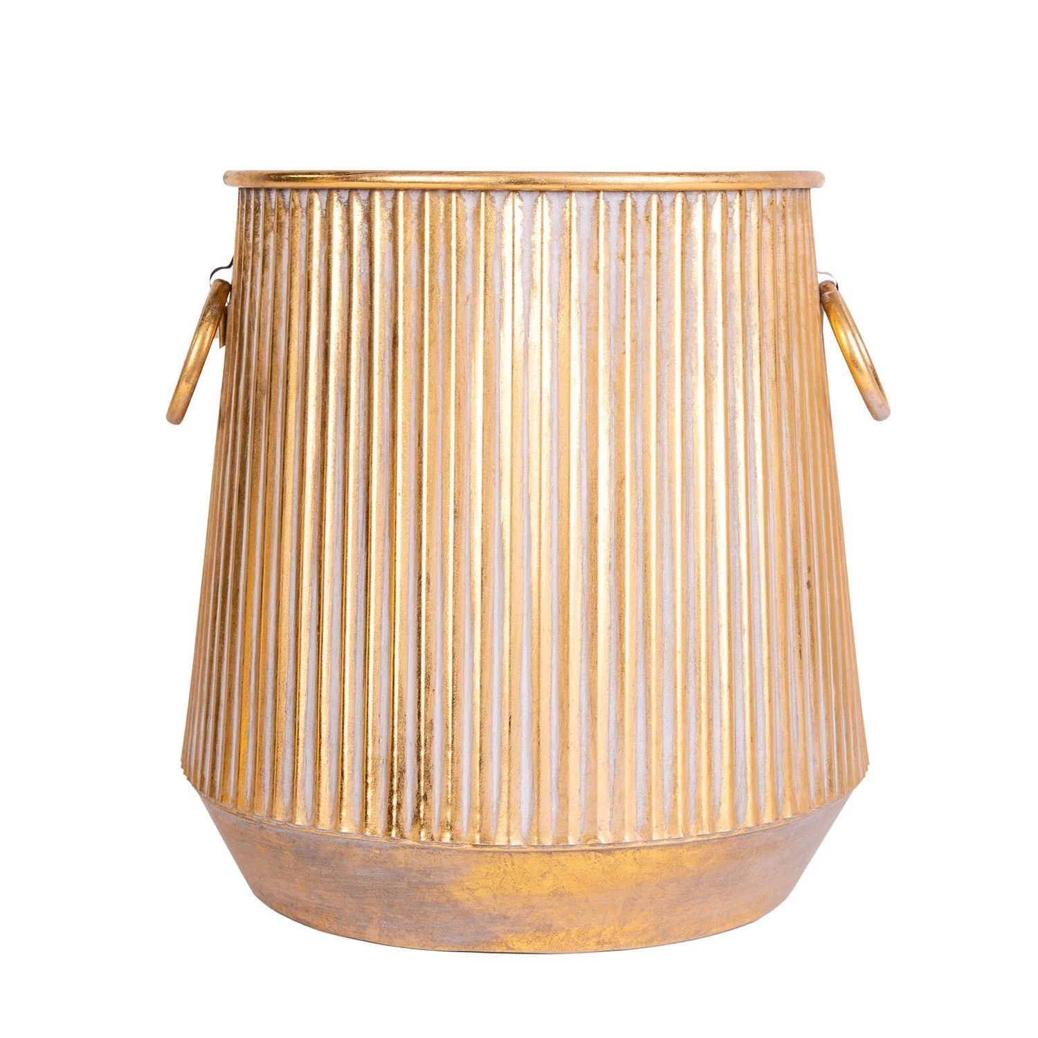 Modern Tasarım Gold Çizgili Metal Saksı