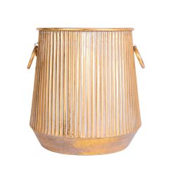 Modern Tasarım Gold Çizgili Metal Saksı