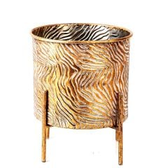 Modern Tasarım Altın Desenli Ayaklı Metal Saksı