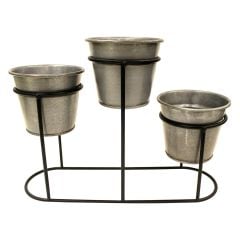 Modern Eskitme Gümüş Metal Üçlü Saksı Standı