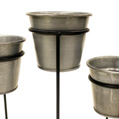 Modern Eskitme Gümüş Metal Üçlü Saksı Standı