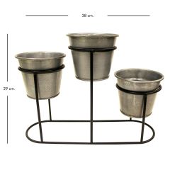 Modern Eskitme Gümüş Metal Üçlü Saksı Standı