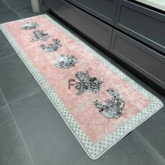 Çay Temalı Pembe Dekoratif Mutfak Halısı