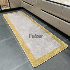 Sarı Kenarlı Gri Dekoratif Mutfak Halısı