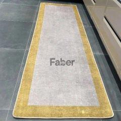 Sarı Kenarlı Gri Dekoratif Mutfak Halısı