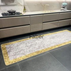 Sarı Kenarlı Gri Dekoratif Mutfak Halısı