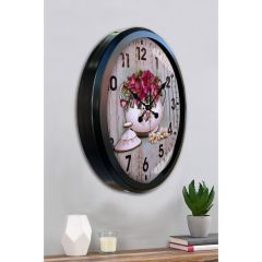 Modern Pastel Renkli Çiçek Desenli Dekoratif Duvar Saati
