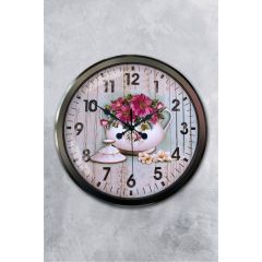 Modern Pastel Renkli Çiçek Desenli Dekoratif Duvar Saati