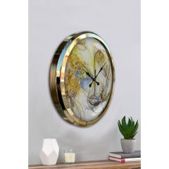 Modern Gold Çerçeveli Soyut Sanat Desenli Dekoratif Duvar Saati