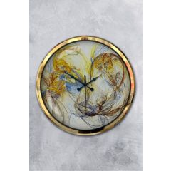 Modern Gold Çerçeveli Soyut Sanat Desenli Dekoratif Duvar Saati