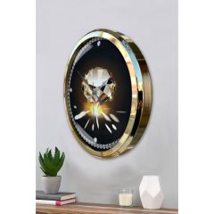 Modern Gold Çerçeveli Elmas Desenli Dekoratif Duvar Saati