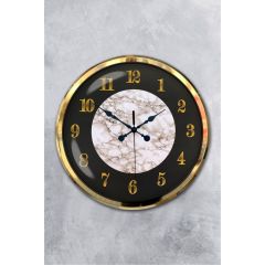 Modern Gold Çerçeveli Beyaz Mermer Desenli Dekoratif Duvar Saati