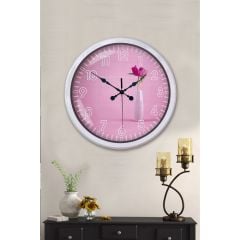 Modern Pembe Çiçek Desenli Dekoratif Duvar Saati