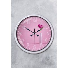 Modern Pembe Çiçek Desenli Dekoratif Duvar Saati