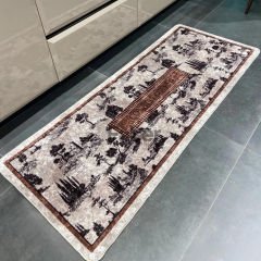 Kahverengi Beyaz Vintage Desenli Mutfak Halısı