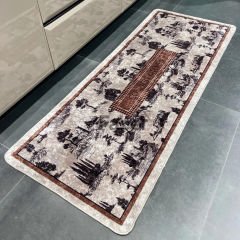 Kahverengi Beyaz Vintage Desenli Mutfak Halısı