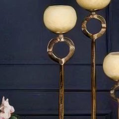 Modern Yüksek Gold Halkalı Krem Dekoratif Şamdan
