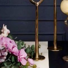 Modern Yüksek Gold Halkalı Krem Dekoratif Şamdan