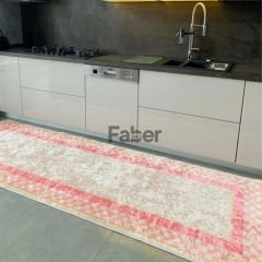 Pembe Kare Desenli Dekoratif Mutfak Halısı