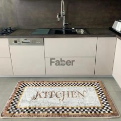 Kare Desenli Kahverengi Dekoratif Mutfak Halısı