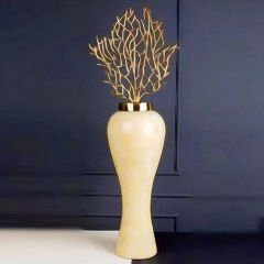 Modern Gold Halkalı Seramik Krem Dekoratif Vazo